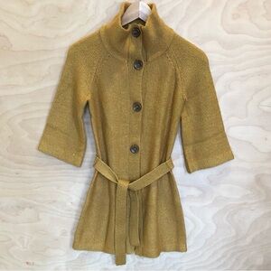 Loft Knit Cardigan Sweater Yellow Mustard Belted Wool Blend Women’s Petite XS.